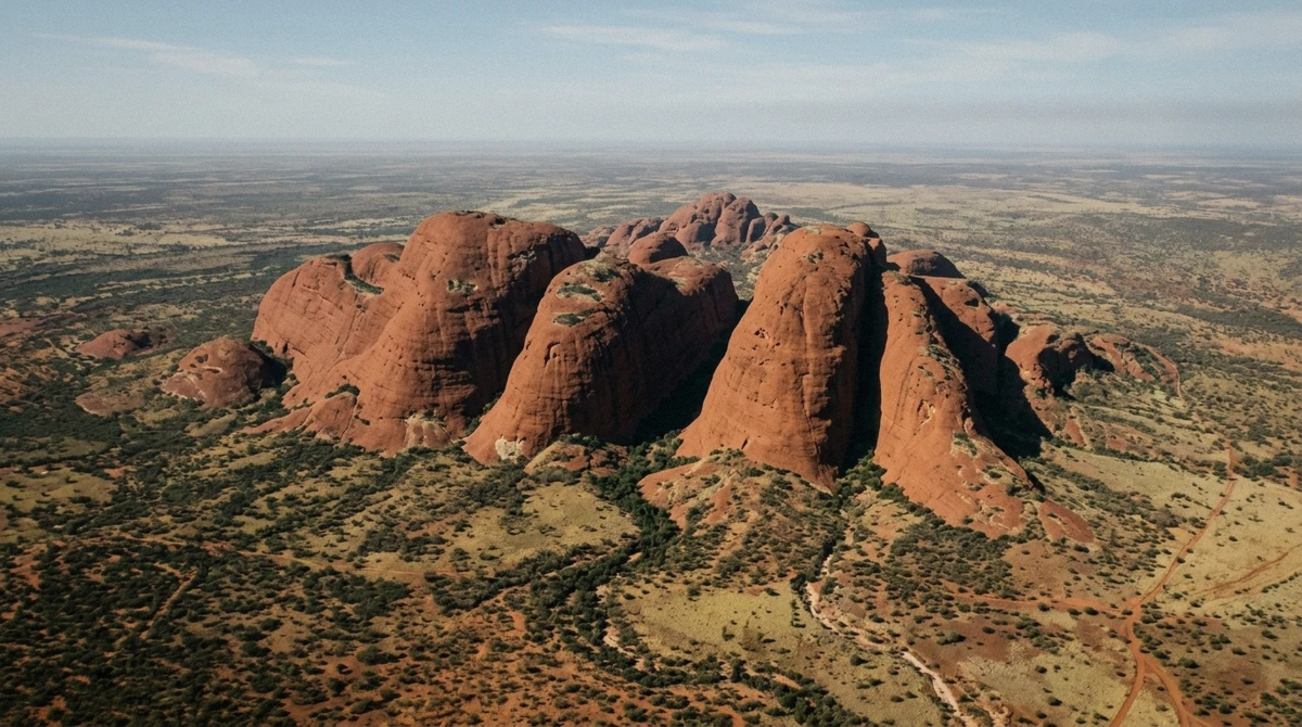 The domes of Kata Tjuta from the air on an Uluru scenic flight over the Red Centre, Northern Territory Australia
